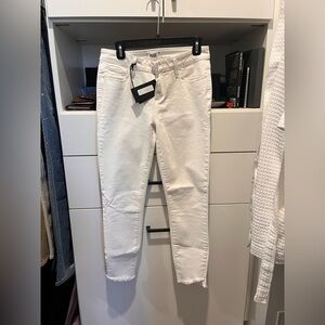 Paige Verdugo cropped slanted fray white denim jeans